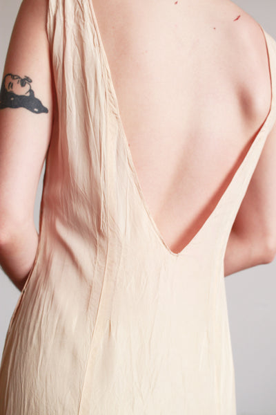 1930s Beige Rayon Sleeveless Ruffle Skirt Dress