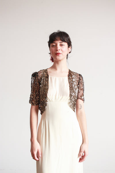 1930s Black Net Lace Sequin Bolero