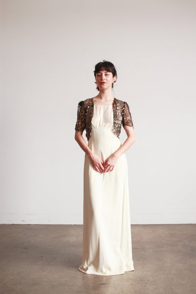 1930s Black Net Lace Sequin Bolero