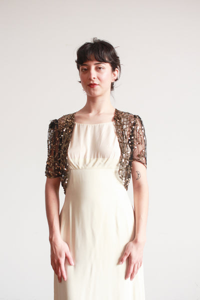 1930s Black Net Lace Sequin Bolero