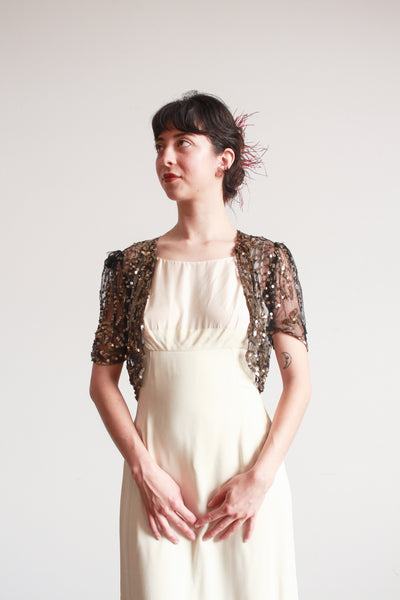 1930s Black Net Lace Sequin Bolero