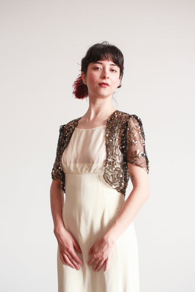 1930s Black Net Lace Sequin Bolero