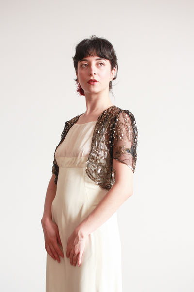 1930s Black Net Lace Sequin Bolero