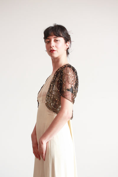1930s Black Net Lace Sequin Bolero
