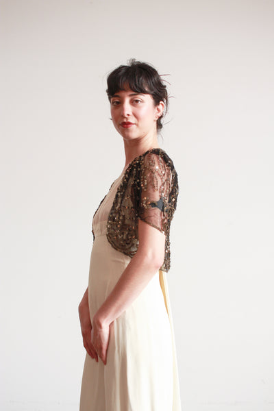 1930s Black Net Lace Sequin Bolero