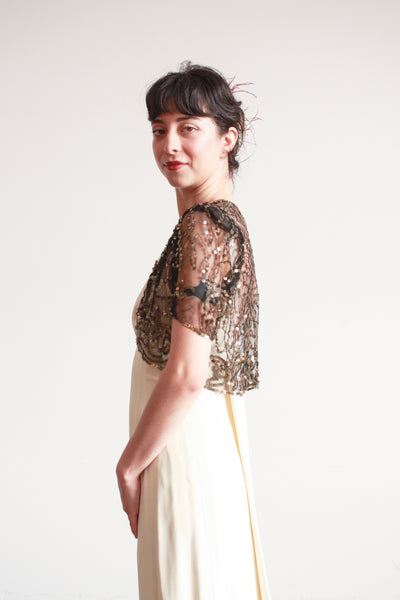 1930s Black Net Lace Sequin Bolero