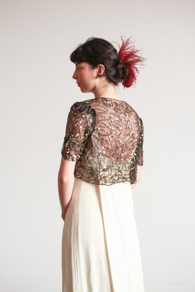 1930s Black Net Lace Sequin Bolero
