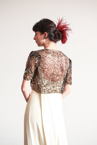 1930s Black Net Lace Sequin Bolero