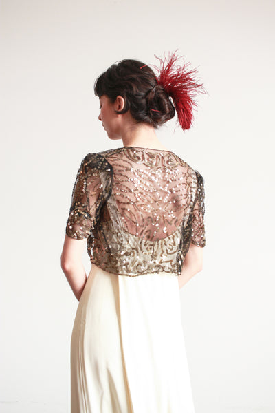 1930s Black Net Lace Sequin Bolero