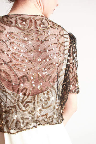 1930s Black Net Lace Sequin Bolero