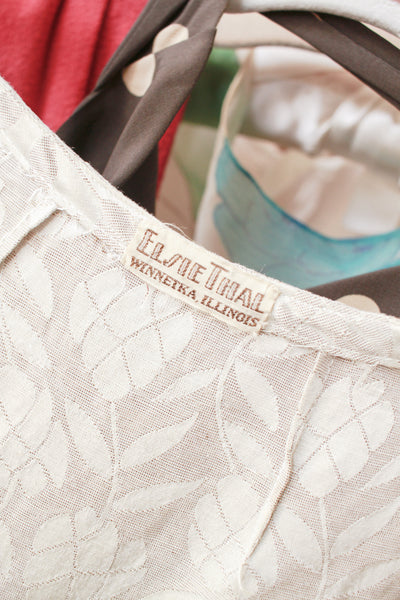 1930s Silver Jacquard Puff Sleeve Lame Dress