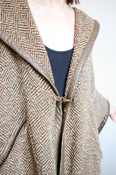 1970s Herringbone Wool Dolman Coat