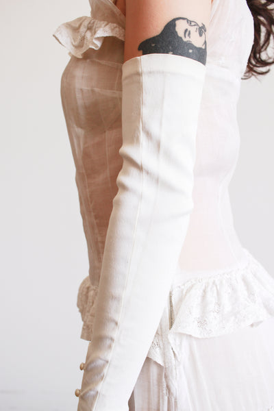 1950s Pearl White Satin Long Gloves