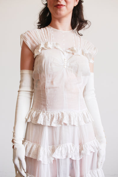 1950s Pearl White Satin Long Gloves