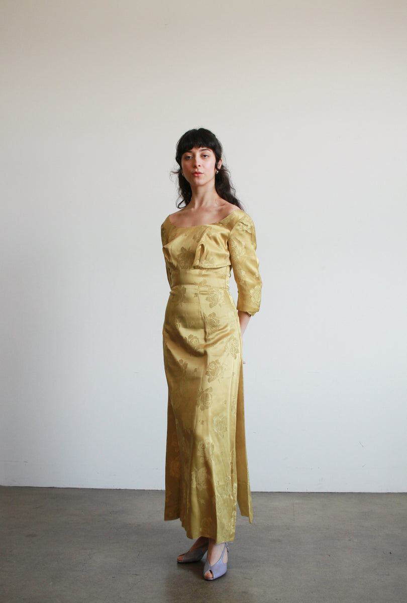 Large 1950s Print Silk Dress Jewel Tone Long Sleeve Day Dress