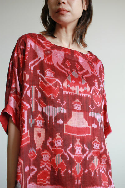 1980s Raspberry Ikat Silk Tunic
