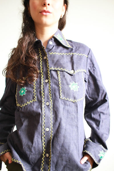 1970s Deadstock Indian Denim Embroidered Jacket