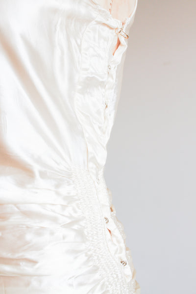 1920s Ivory Liquid Satin Ruched Dropwaist Dress