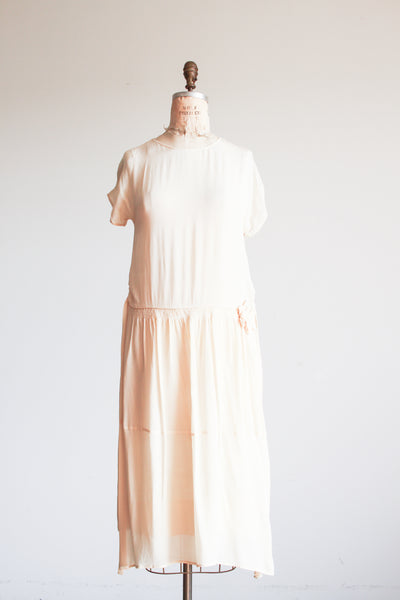 1920s Ivory Silk Drop Waist Dress