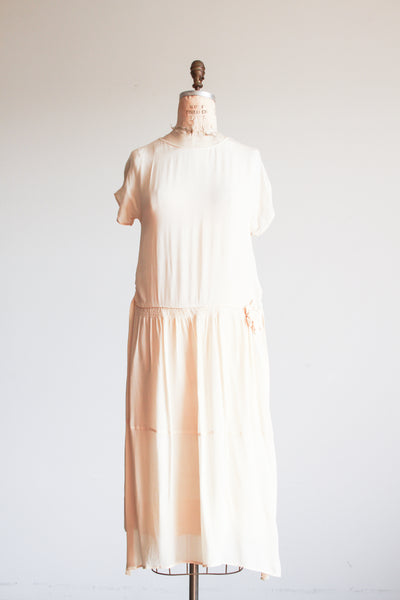 1920s Ivory Silk Drop Waist Dress