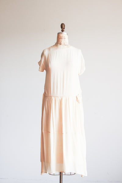 1920s Ivory Silk Drop Waist Dress