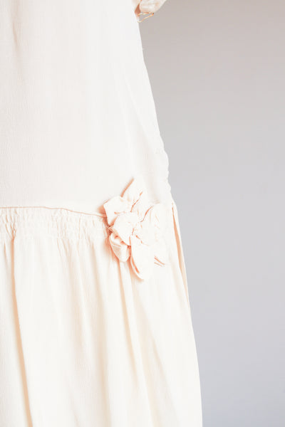 1920s Ivory Silk Drop Waist Dress