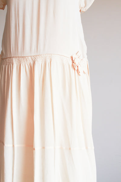1920s Ivory Silk Drop Waist Dress