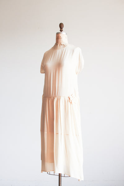 1920s Ivory Silk Drop Waist Dress