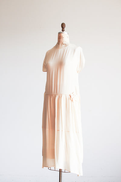 1920s Ivory Silk Drop Waist Dress