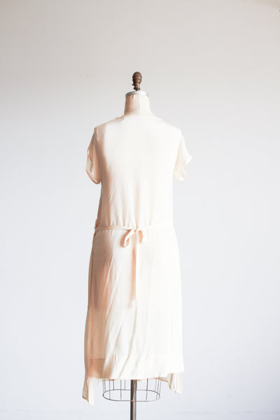 1920s Ivory Silk Drop Waist Dress