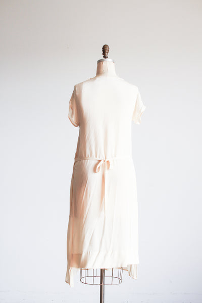 1920s Ivory Silk Drop Waist Dress