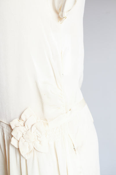 1920s Ivory Silk Drop Waist Dress