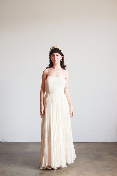 1950s Champagne Silk Chiffon Pleated Dress