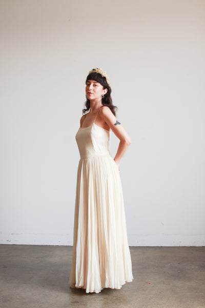 1950s Champagne Silk Chiffon Pleated Dress