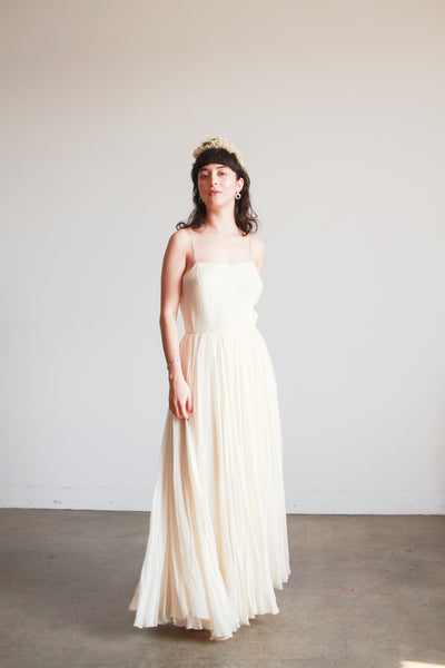 1950s Champagne Silk Chiffon Pleated Dress