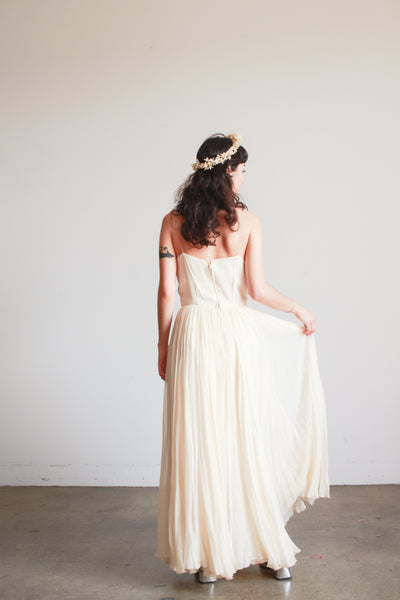1950s Champagne Silk Chiffon Pleated Dress