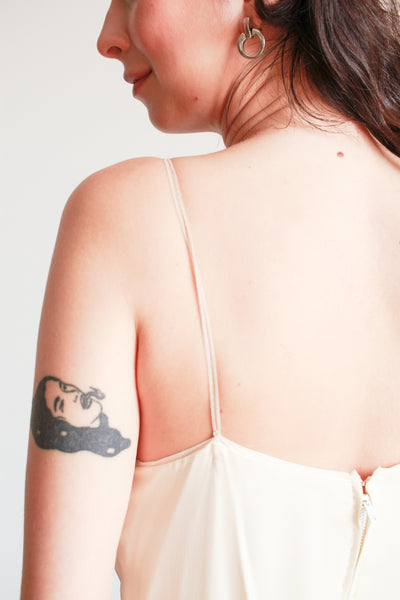 1950s Champagne Silk Chiffon Pleated Dress