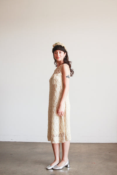 1950s Ecru Lace Bow Shift Dress