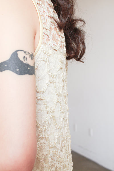 1950s Ecru Lace Bow Shift Dress