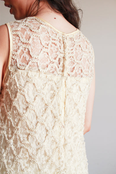1950s Ecru Lace Bow Shift Dress