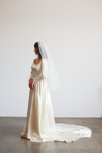 1950s Ivory Silk Satin Basque Waist Gown