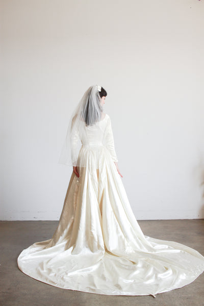 1950s Ivory Silk Satin Basque Waist Gown
