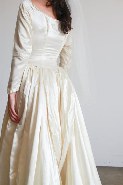 1950s Ivory Silk Satin Basque Waist Gown