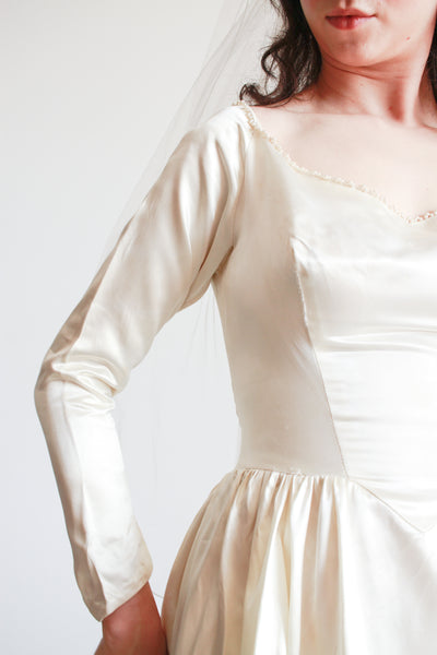 1950s Ivory Silk Satin Basque Waist Gown