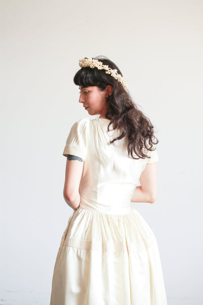 1940s Ivory Liquid Satin Off Shoulder Dress