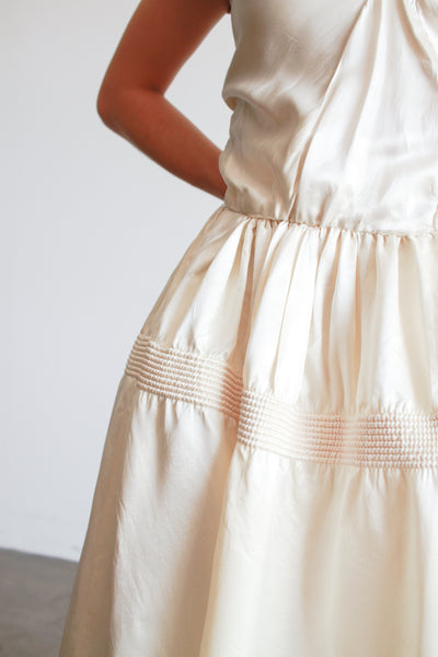 1940s Ivory Liquid Satin Off Shoulder Dress
