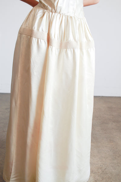 1940s Ivory Liquid Satin Off Shoulder Dress