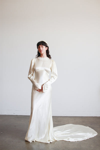 1930s Ivory Liquid Satin Bias Gown
