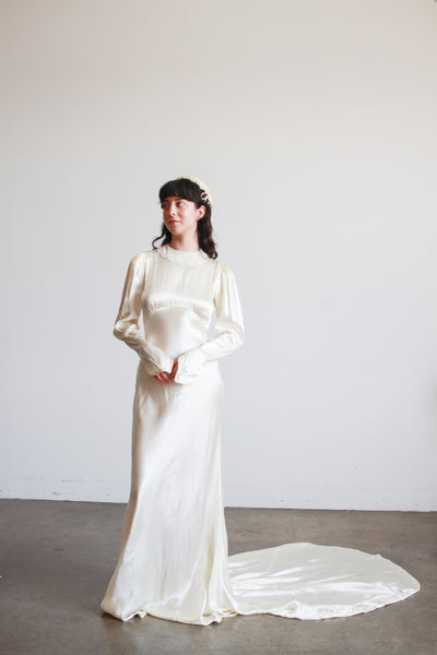 1930s Ivory Liquid Satin Bias Gown