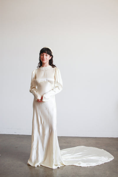 1930s Ivory Liquid Satin Bias Gown